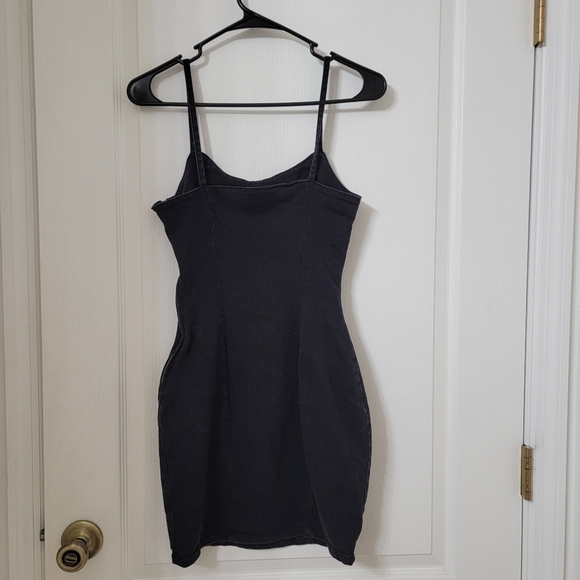 H&M Divided Size XS Washed Black Spaghetti Strap Bodycon Denim Jean Dress - Picture 4 of 12